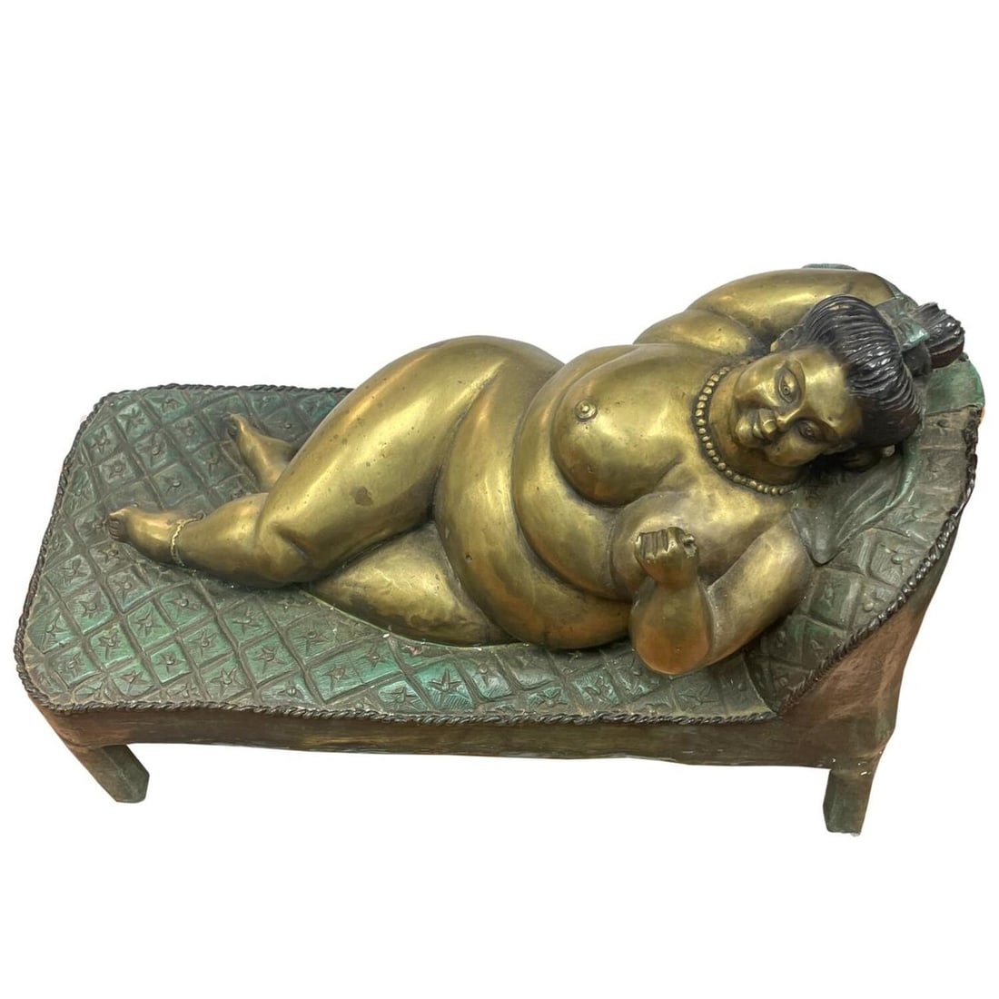 Bruno Luna, Mexican (Born1963) Large Bronze Figure: Bruno Luna, Mexican (Born1963) Large Bronze Figure "Reclining Nude". Signed and Numbered LXXX (80). Please Note that this Item is Very Heavy. Condition: Generally Good, The Hand Mirror that is Suppose