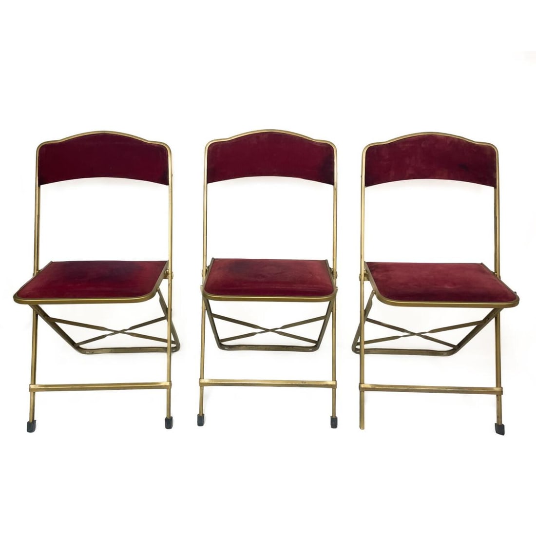 3 Old French Metal and Red Velvet Folding Chairs (1 of 5)