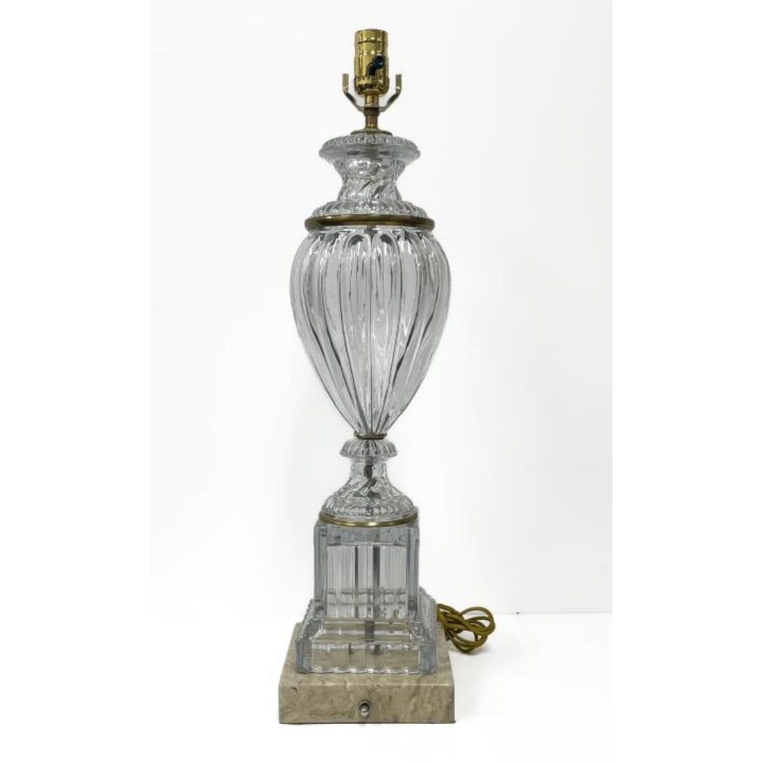 Vintage Baccarat Style Glass Lamp on Marble Base: Vintage Baccarat Style Glass Lamp on Original Marble Base. Condition: Excellent. Dimensions: Total H- 26". Provenance: From a Long Island, NY Home. Please note the absence of a Condition Report does n