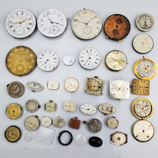 Group Lot of Early Mechanical Watch Movements: Group Lot of Early Mechanical Watch Movements Including Concord, Elgin, Bulova, Russian & Others. Condition: As Found. Dimensions: Various Sizes. Provenance: From a Long Island, NY Home. Please note t