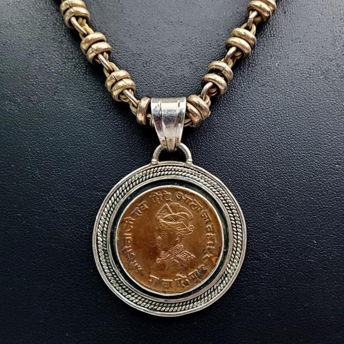 Silver Chain Necklace w/ a Silver Mounted Coin (1 of 6)