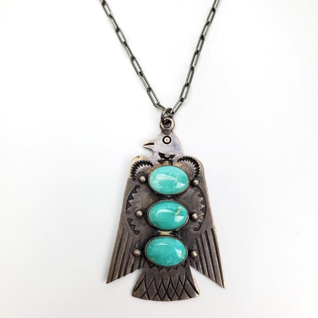 Native American Style Silver & Turquoise Necklace (1 of 5)