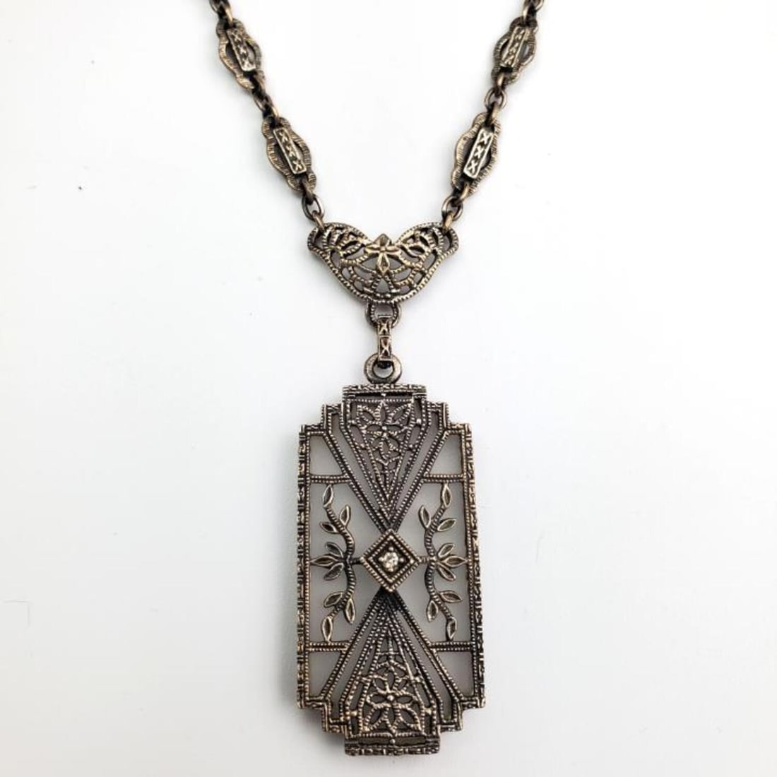 Art Deco Style Silver Crystal & Diamond Necklace (1 of 7)