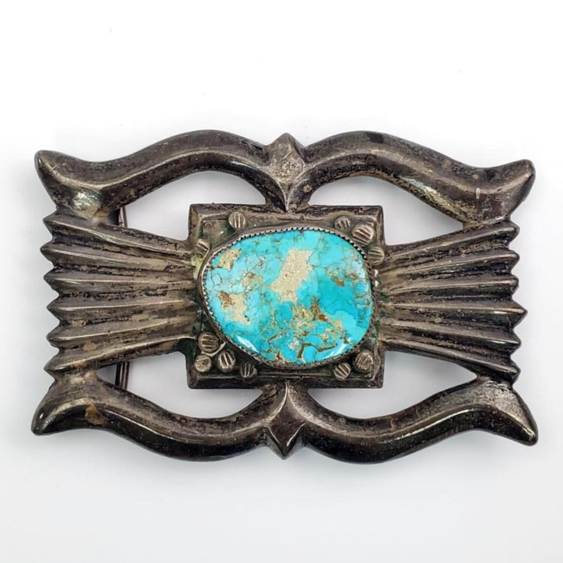 Native American Style Silver/Turquoise Belt Buckle (1 of 3)