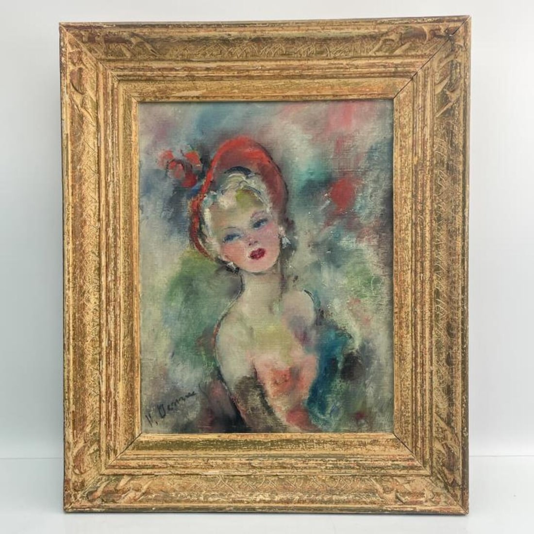 Signed Vintage Painting of a French Woman O/C (1 of 5)