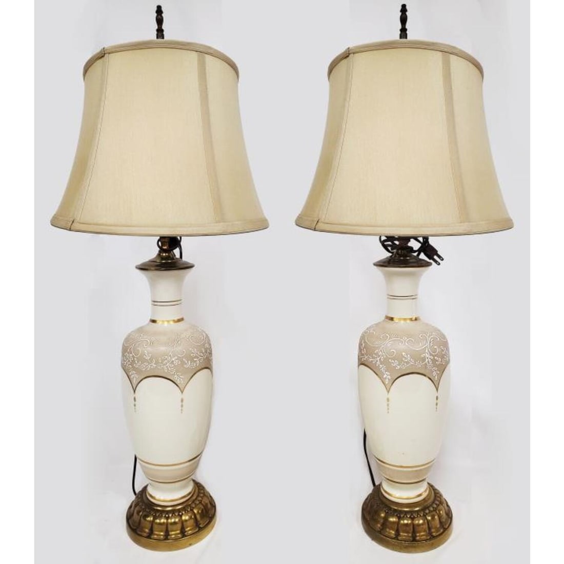 Pair of Vintage MCM Glass & Brass Lamps w/ Shades (1 of 4)