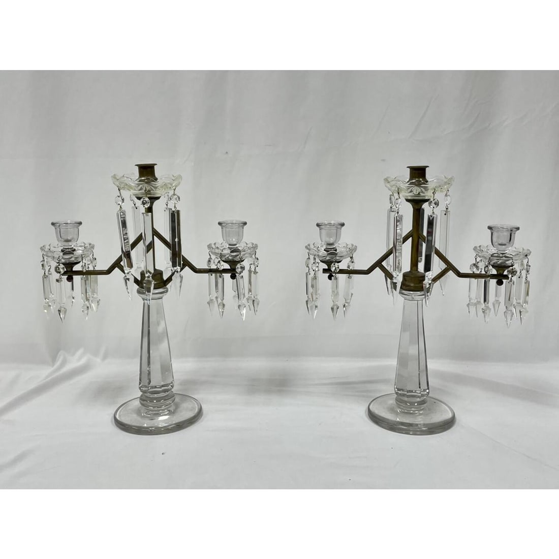 Antique Pair of Glass 3 Light Candelabras (1 of 2)