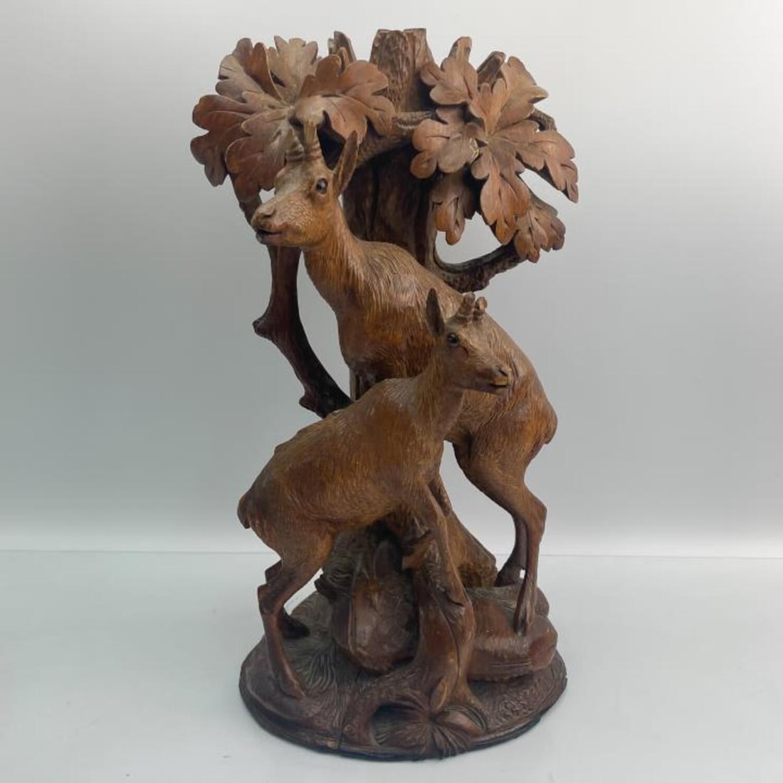 Black Forrest Carved Wood Figure of Antelopes: Black Forrest Carved Wood Figure of Antelopes. Condition: Generally Very Good Condition w/ Losses to the Ears, antlers & on the Back. Dimensions: H-14". Base-8" x 6.75". Provenance: From a Long Island