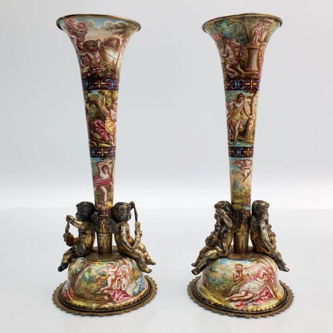 Pair of  Antique Silver Viennese Enameled Vases (1 of 6)