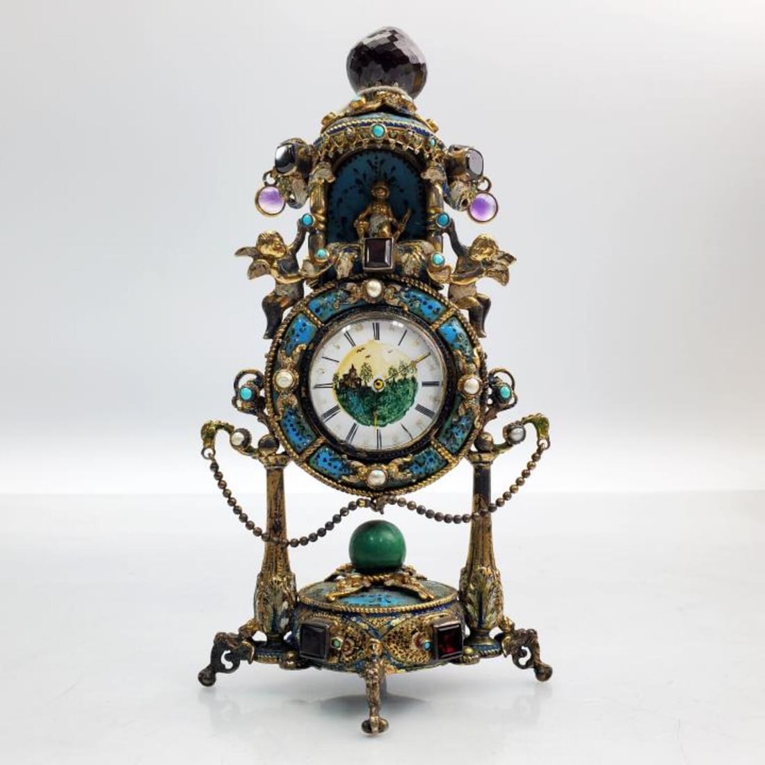 Antique Silver Viennese Enameled Clock (1 of 6)