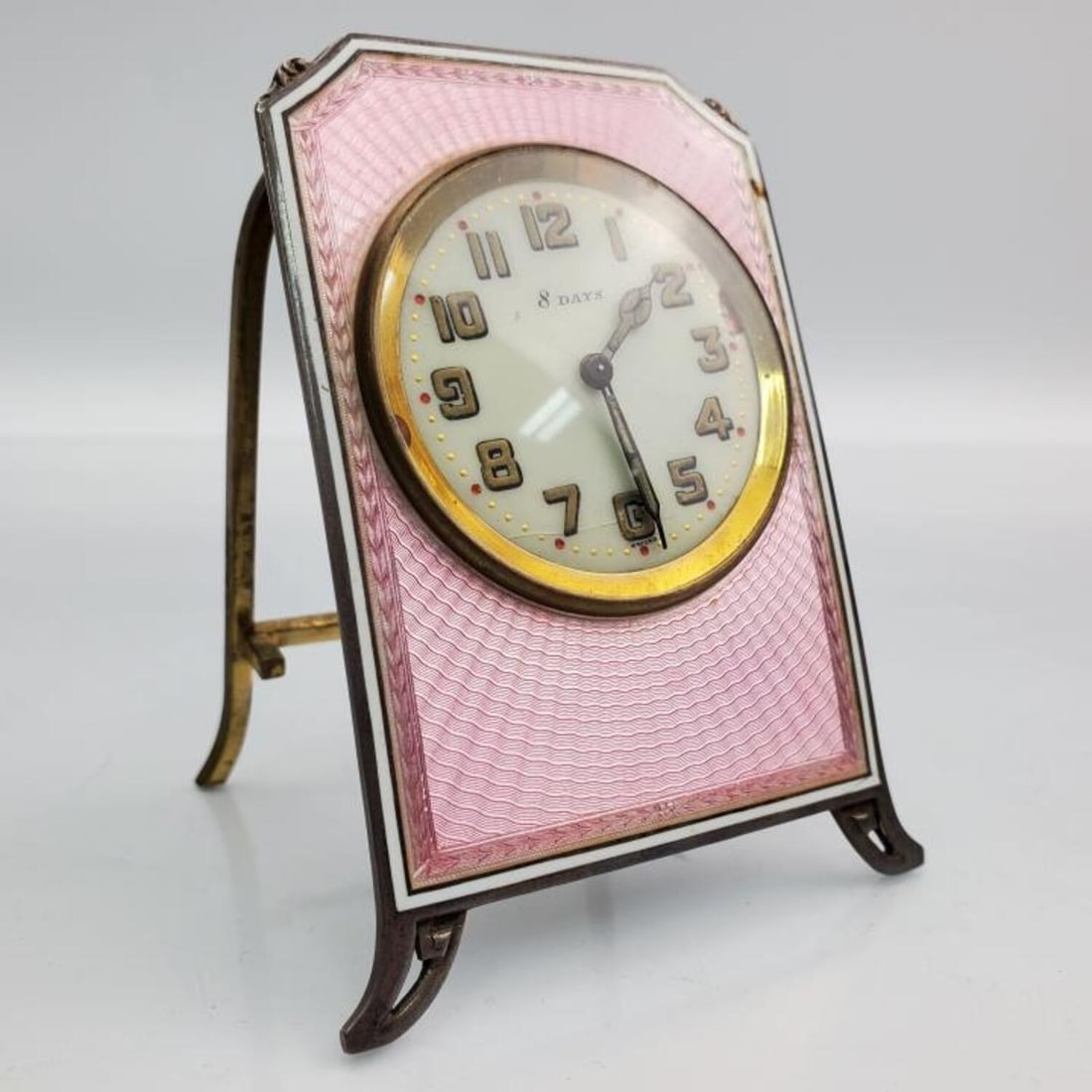 Miniature Swiss Made Pink/Silver "8 Days" Clock (1 of 5)