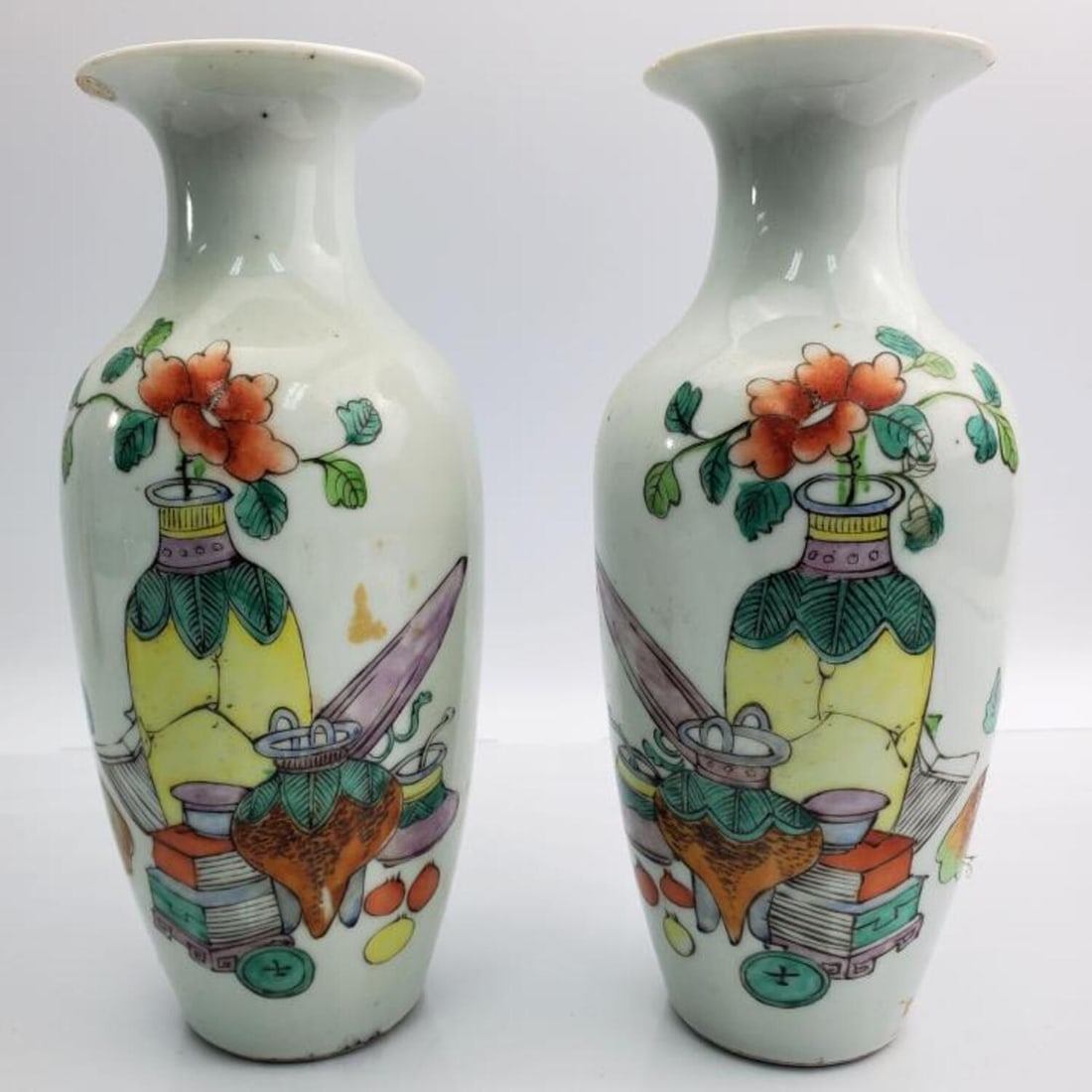 Pair Vintage Chinese Signed Enamel Porcelain Vases (1 of 5)