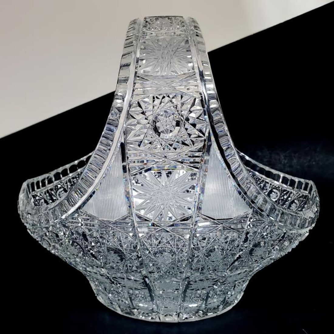 Fine Antique Cut Crystal Basket Shape Bowl (1 of 4)