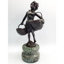 Signed Bronze Figure of a Boy w/ 2 Baskets