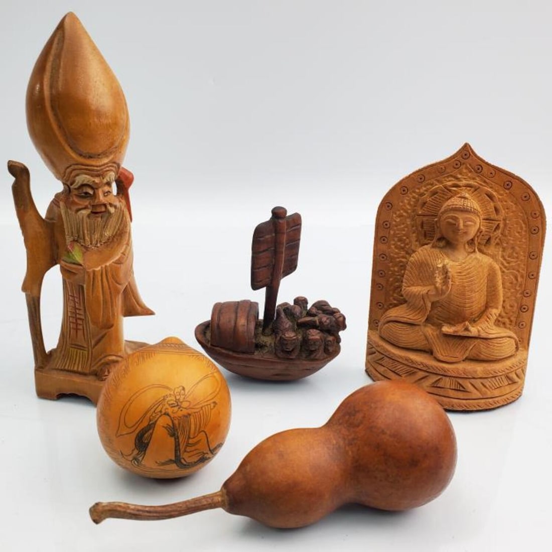 Lot of 5 Chinese Carved Wood Items (1 of 3)