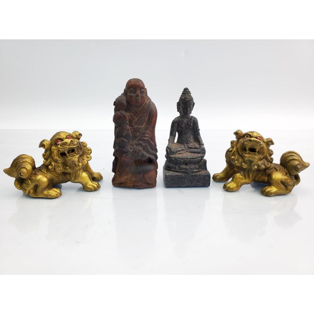 4 Chinese Mini Items Including 2 Bronze Foo Lions (1 of 3)