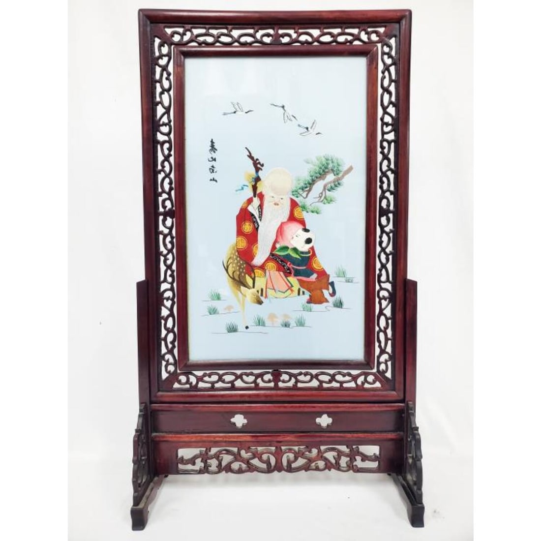 Chinese 2-Sided Silk Embroidery/Wood Table Screen (1 of 10)