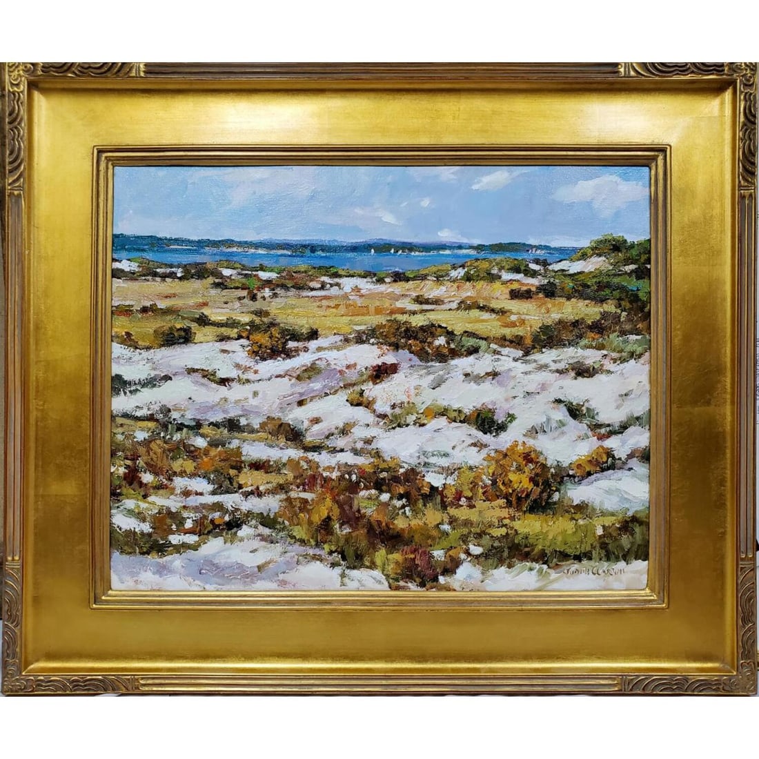 Judith C. Carbine, American (20th C.) Painting: Judith C. Carbine, American (20th C.) Painting, Oil on Canvas. "Napeague Bay Dune" Signed Lower Right. Also, Signed, Titled & Dated 2010 on the Back. In Original Frame. Condition: Generally Very Good.