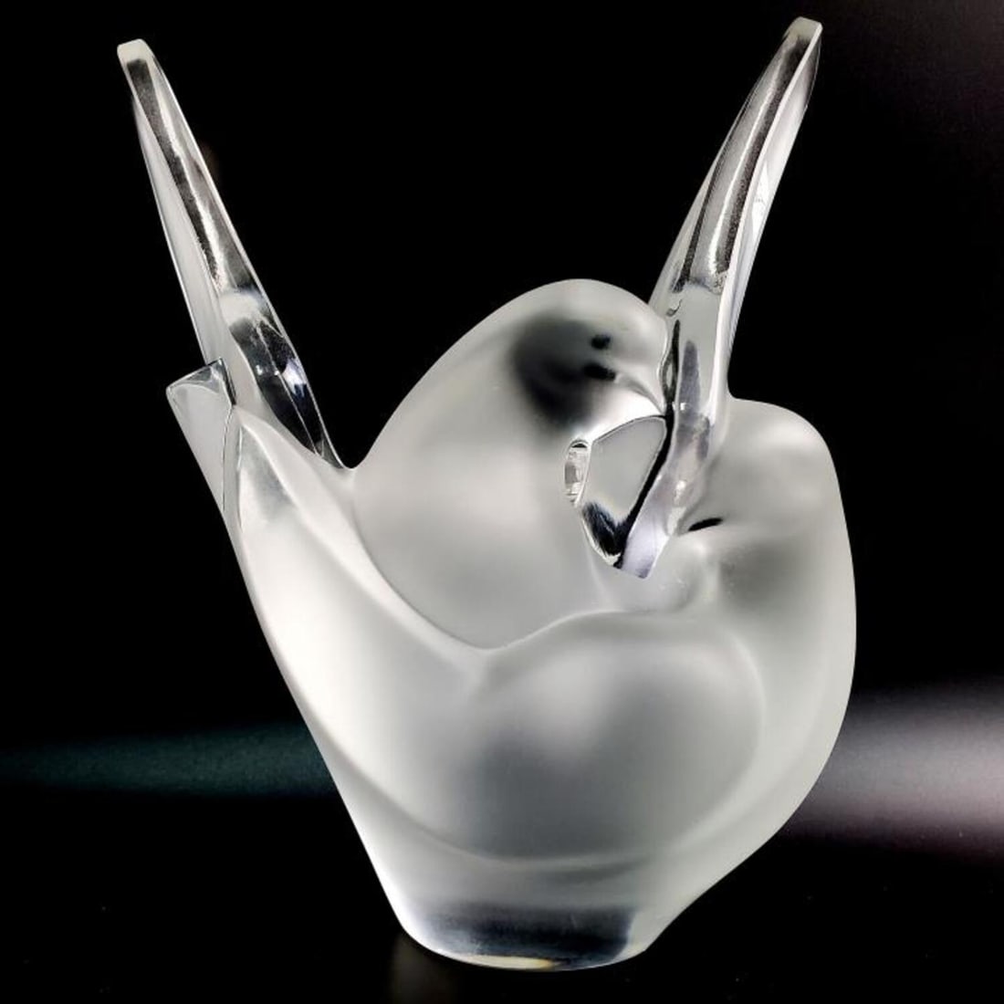 Lalique Crystal "Sylvie" Dove Vase with Flower Frog (1 of 6)