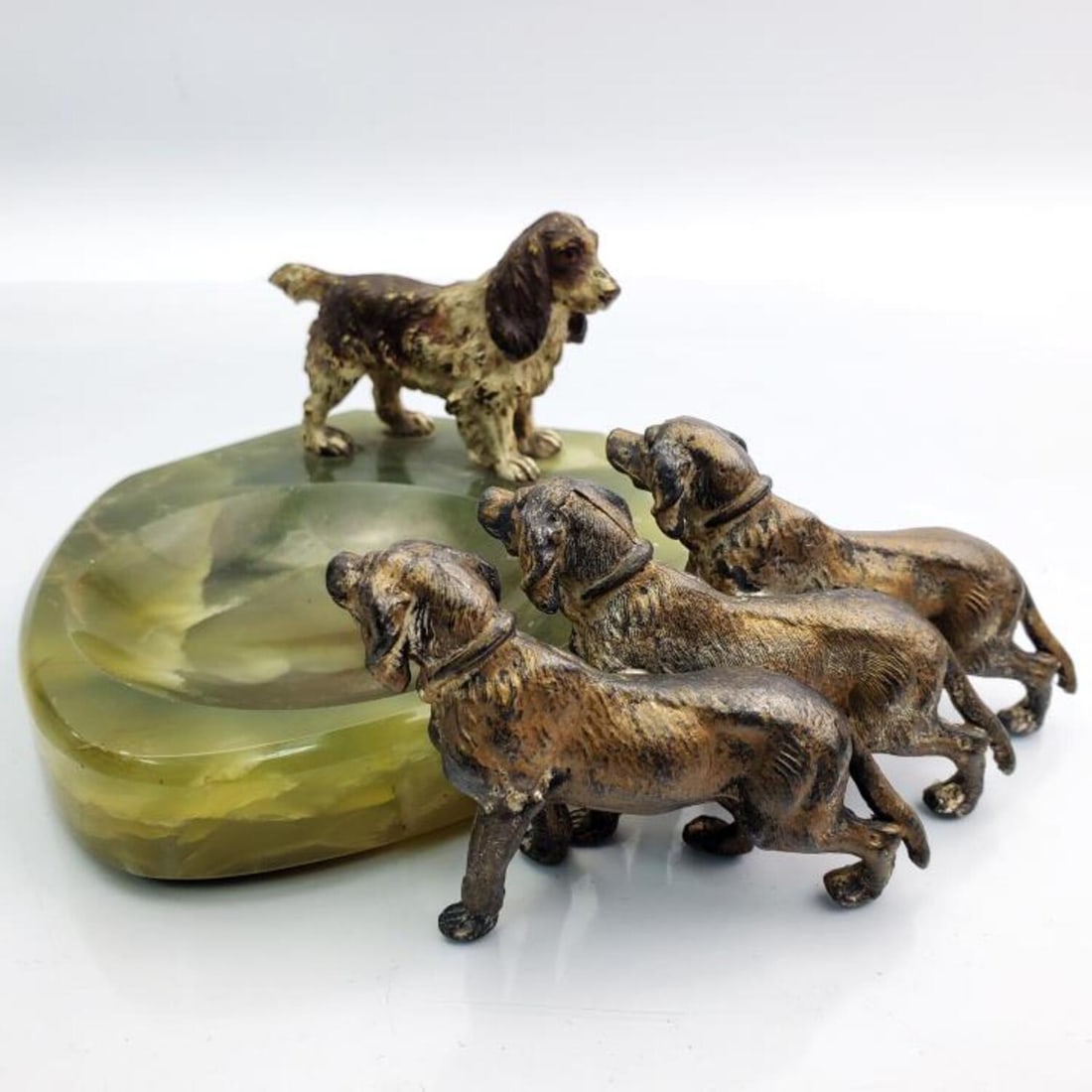 Vienna Bronze Polychrome Dog Ashtray on Onyx (1 of 3)