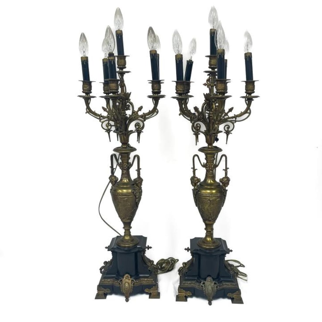 Large Pair of Bronze 6 Light Candelabras on Marble (1 of 6)