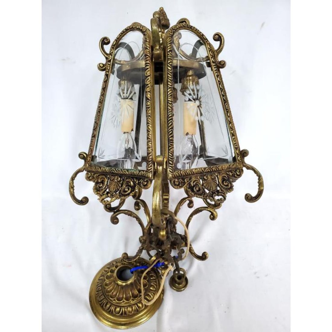Glass & Brass Hall Chandelier: Glass & Brass Hall Chandelier. Condition: Generally Good. As Is. Dimensions: H-18". Provenance: From a Long Island, NY Home. Please note the absence of a Condition Report does not imply that there are