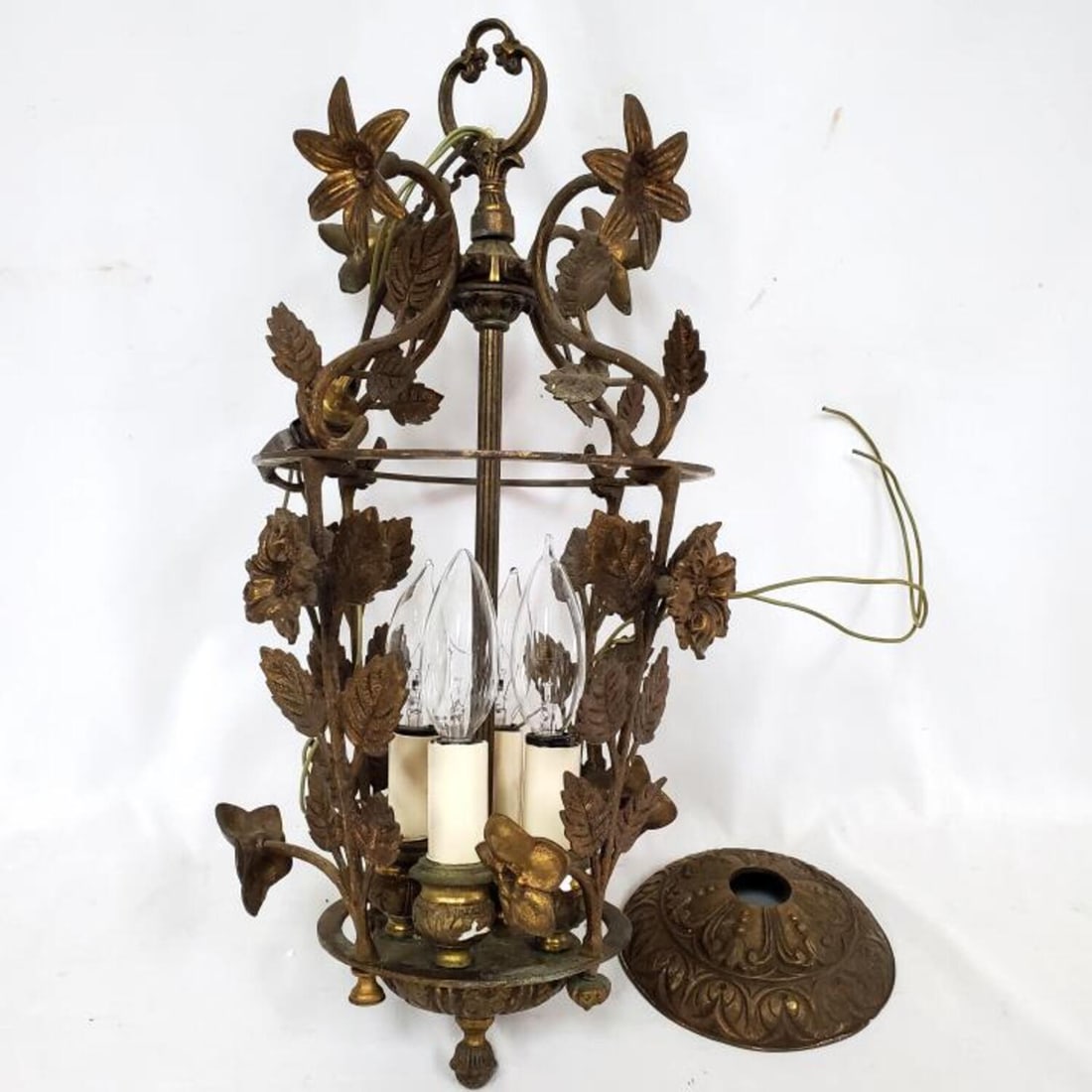 Antique Bronze Chandelier: Antique Bronze Chandelier. Condition: Glass is Missing. Dimensions: H-15". Provenance: From a Long Island, NY Home. Please note the absence of a Condition Report does not imply that there are no condi