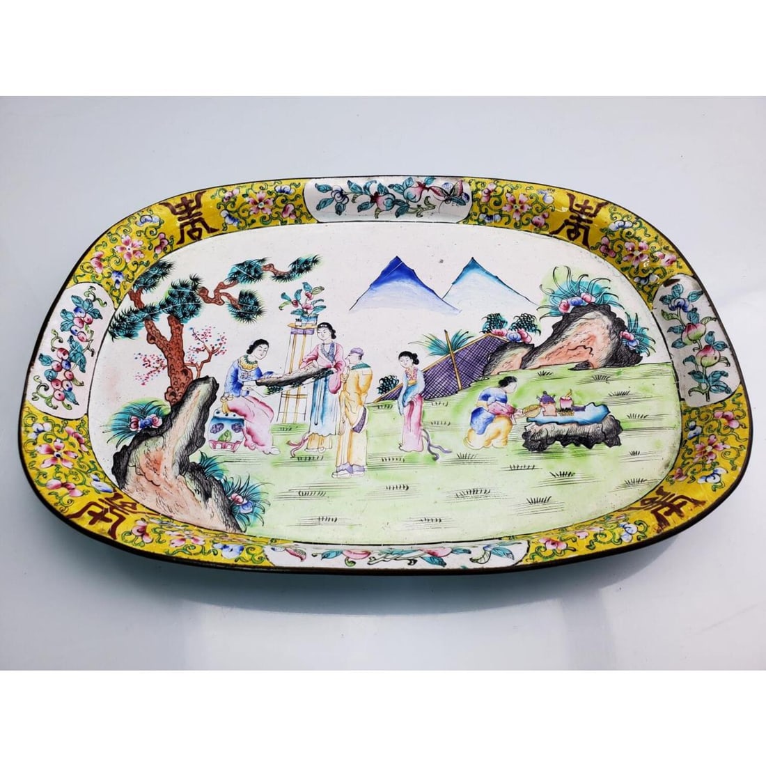 Early Chinese Hand Painted & Enamel Metal Tray (1 of 4)
