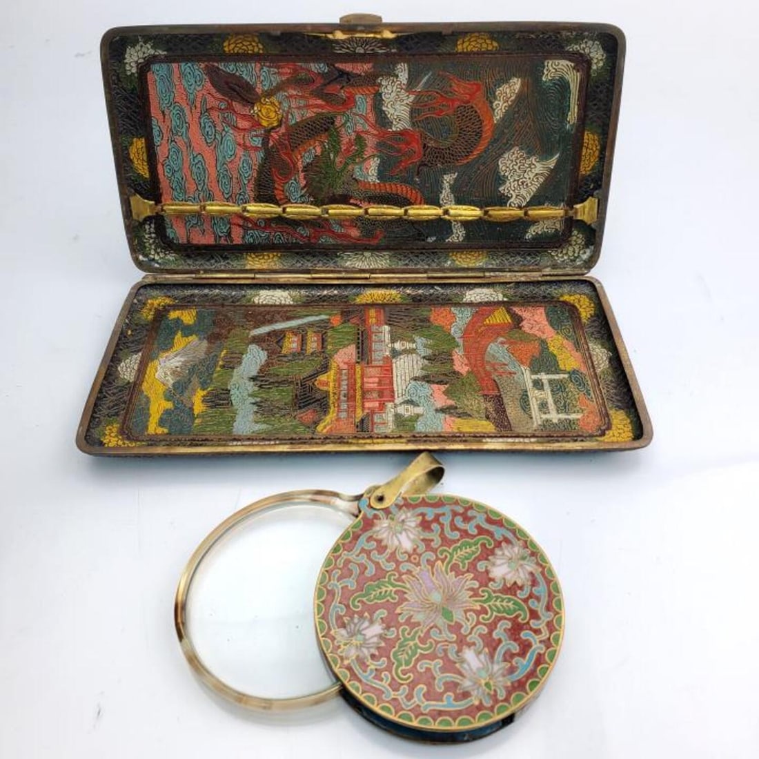Japanese Cloisonne Cigarette Case & Magnify Glass (1 of 4)