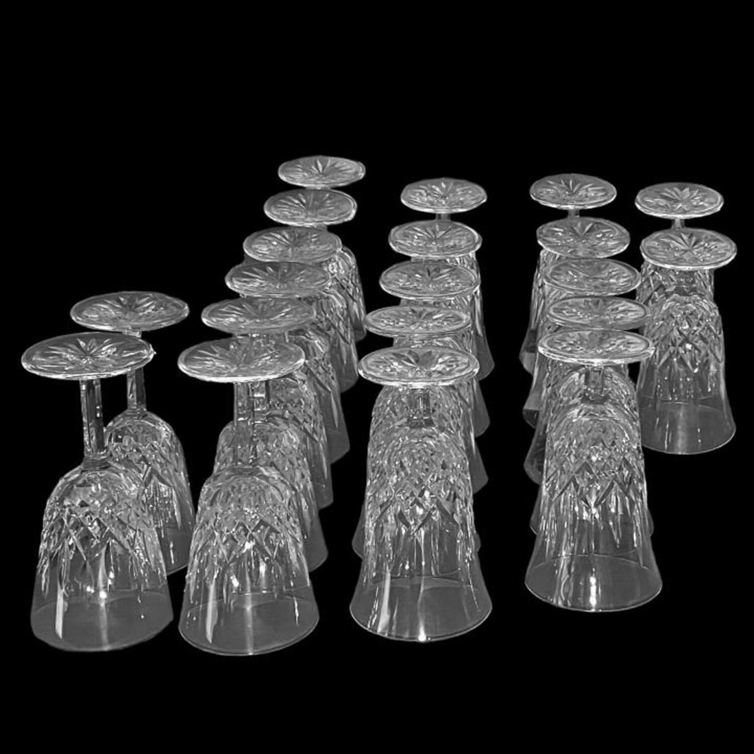 Waterford Crystal Iced Beverage & Wine Glasses: 20 Piece Lot of Waterford Crystal Glasses Including 12 Iced Beverage 12 oz Glasses and 8 Red Wine Goblet 10 oz Glasses. Condition: Generally Very Good. Dimensions: Iced Beverage H- 6.75". Wine Goblet