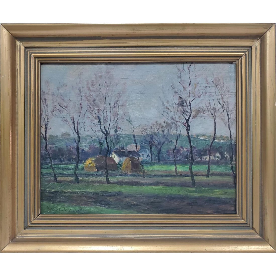 Antique Painting Oil on Board "Farm Scene" Signed (1 of 4)