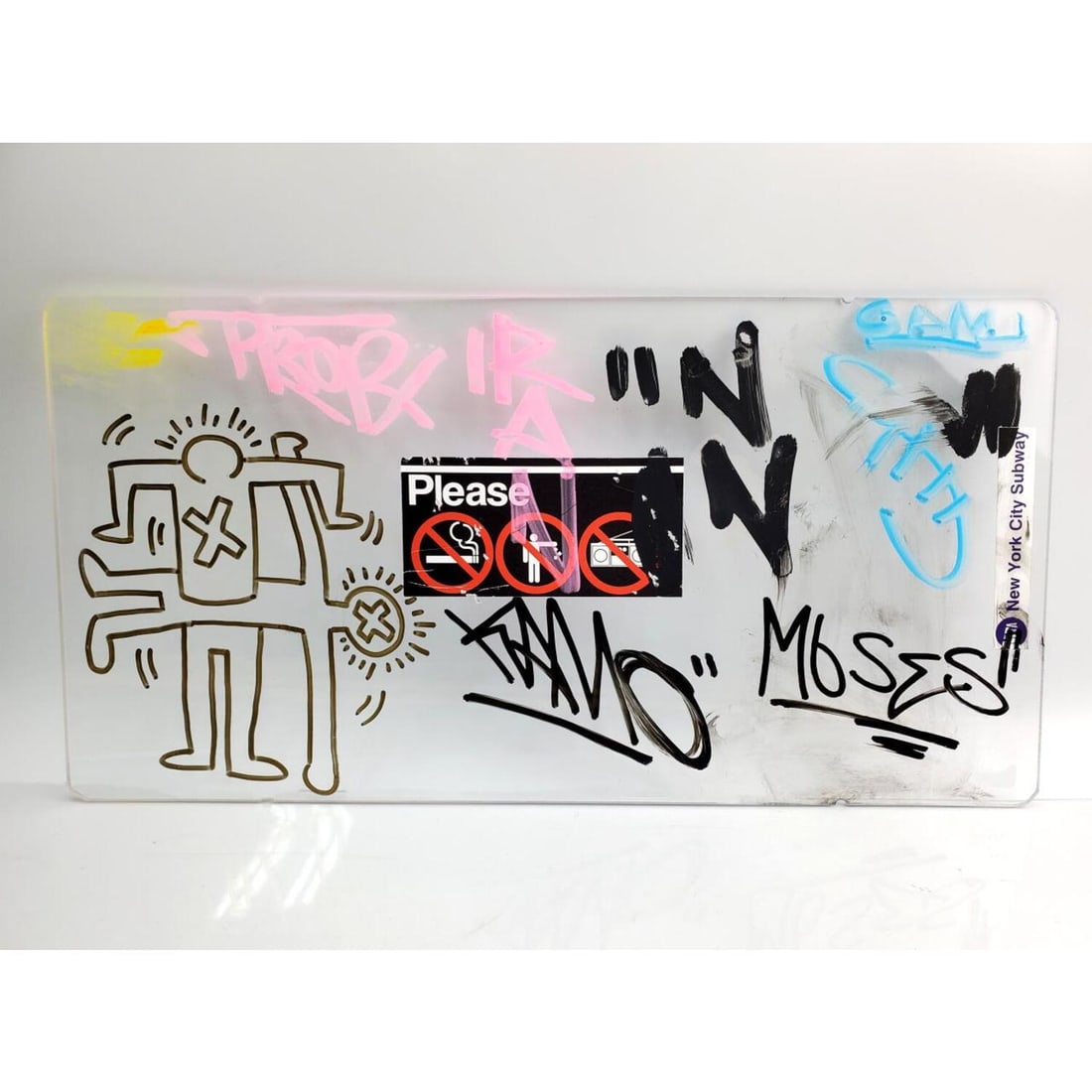 Attributed to Keith Haring, NYC Subway Plexiglas (1 of 3)