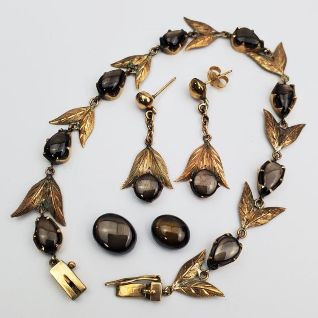 Antique 14K Gold & Tiger Eye Bracelet & Earrings (1 of 4)