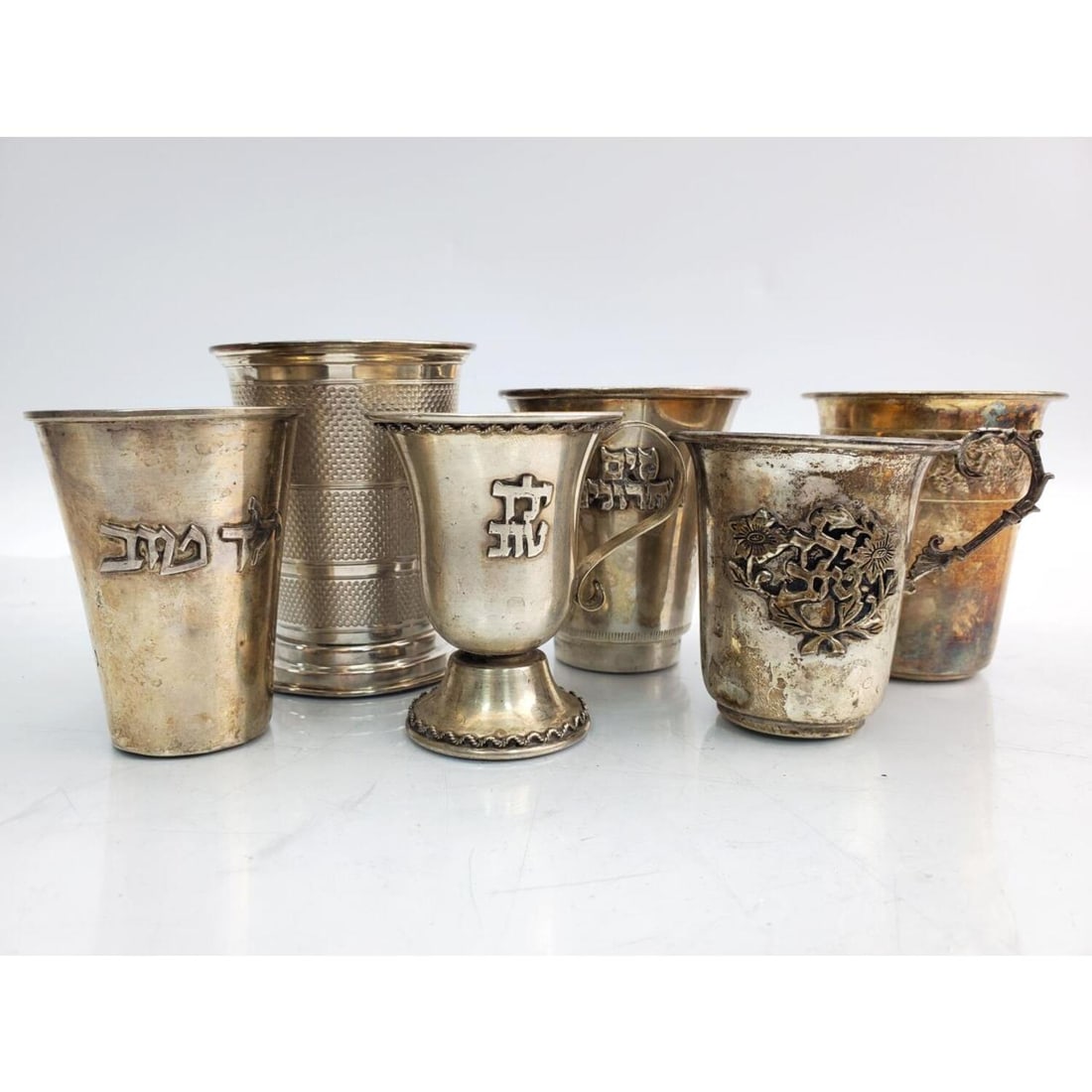 Lot of 6 Judaica Sterling Silver Cups (1 of 6)