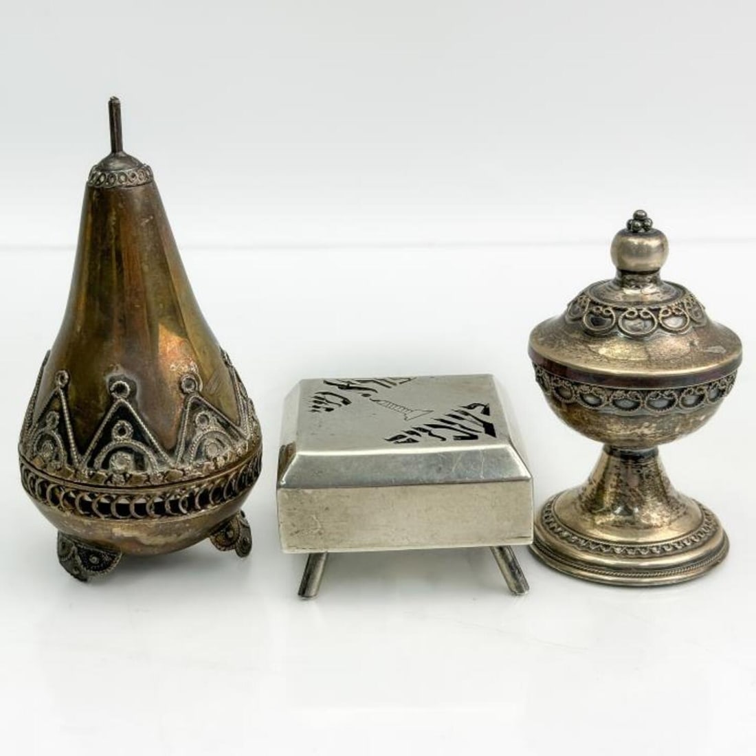 Lot of 3 Judaica Silver "Besamim" Spice Boxes (1 of 6)