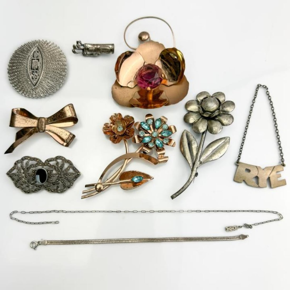 Lot of 10 Sterling Silver Jewelry Items; Brooches (1 of 5)