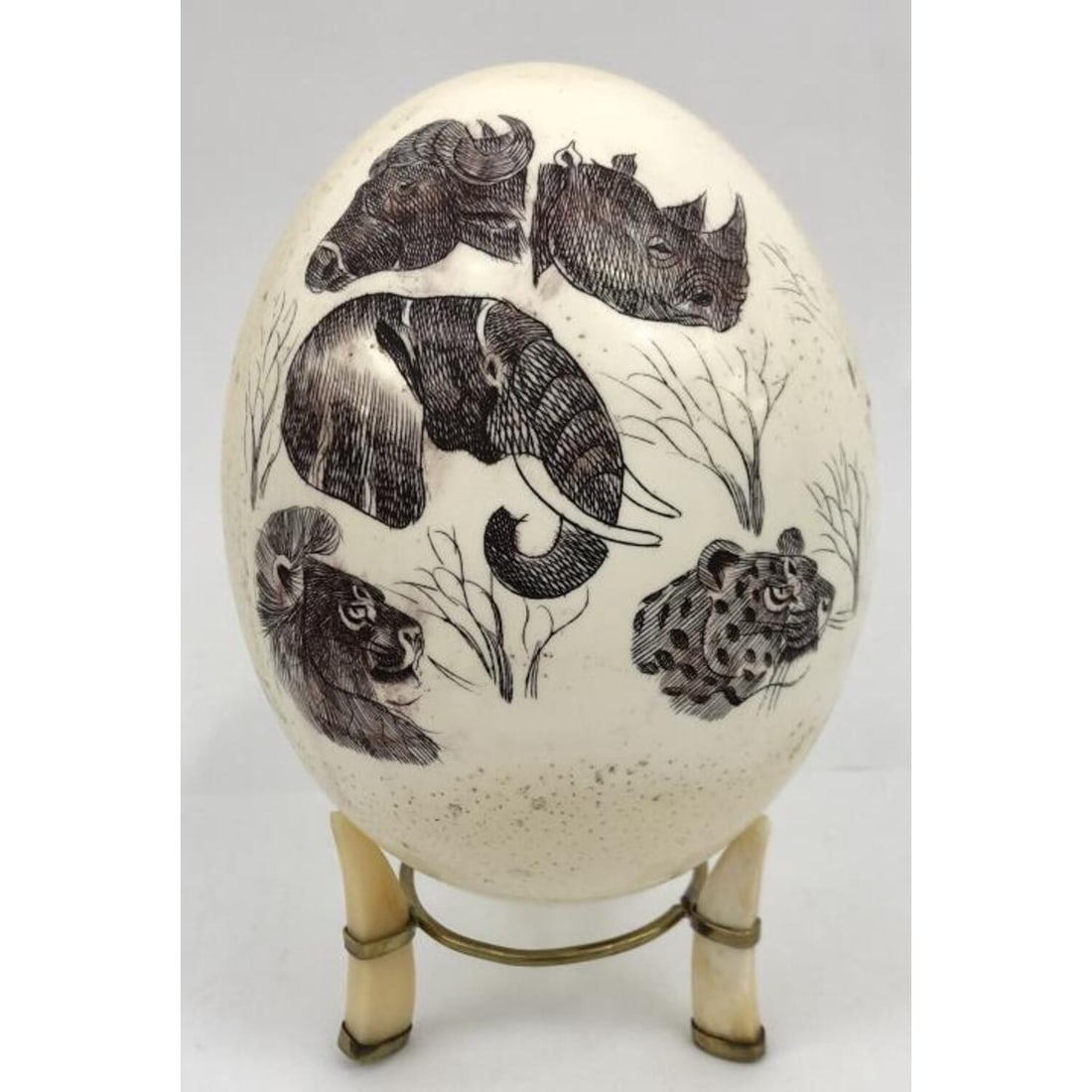 Hand Etched Decorated Ostrich Egg on a Base (1 of 4)