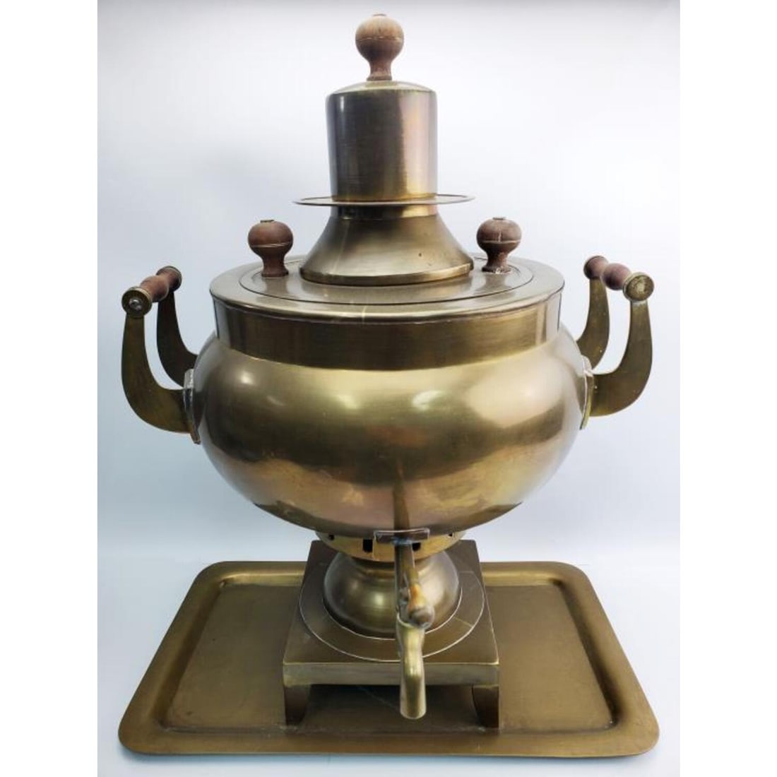 Large Old Russian Brass Samovar and Under Plate (1 of 6)