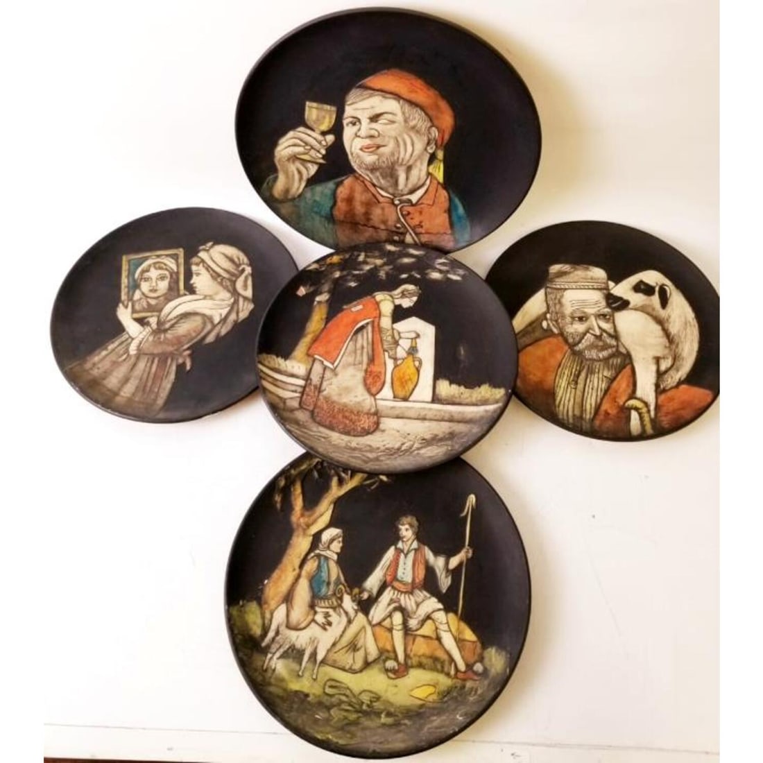 5 Terracotta Hand Decorated Plates (1 of 2)