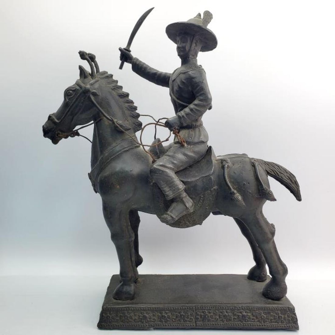 Large Antique Asian Metal Soldier on Horse Figure (1 of 13)
