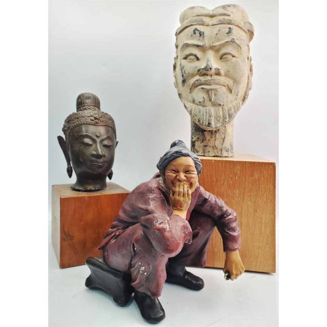 3 Asian Sculptures Incl. 1 Bronze Buddha Head (1 of 5)