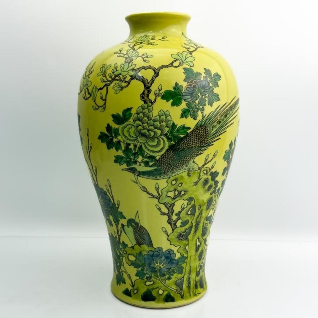 Large Chinese Signed Yellow Vase with Decorations (1 of 5)