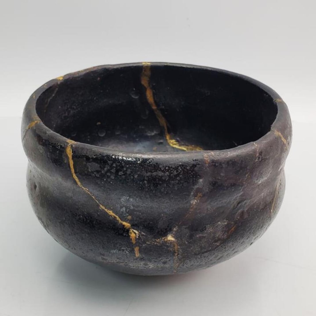 Antique  Raku Style Tea Bowl w/ Kintsugi Gold (1 of 4)