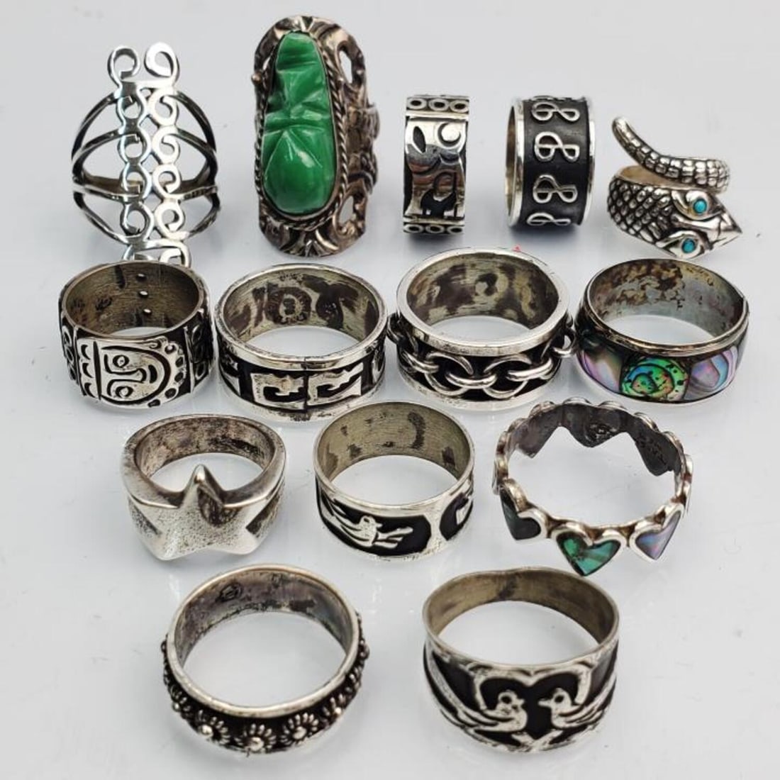 Lot of 12 Mexican Silver Rings (1 of 6)