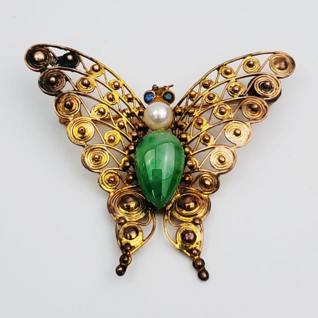 Vintage 14K Gold & Jade Butterfly Brooch (1 of 3)