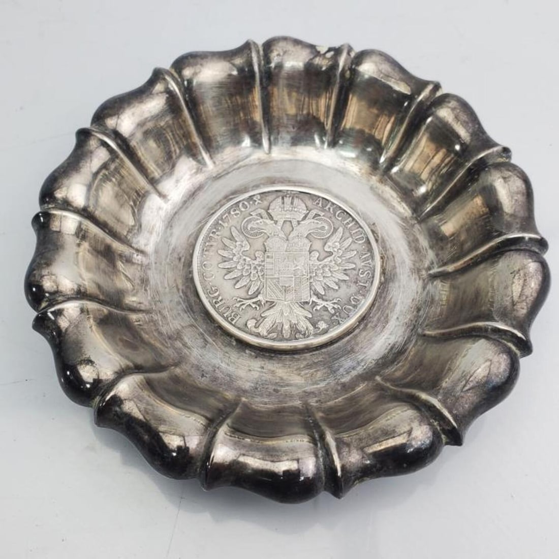 Antique Austrian Silver Dish w/ Maria Theresa Coin (1 of 4)