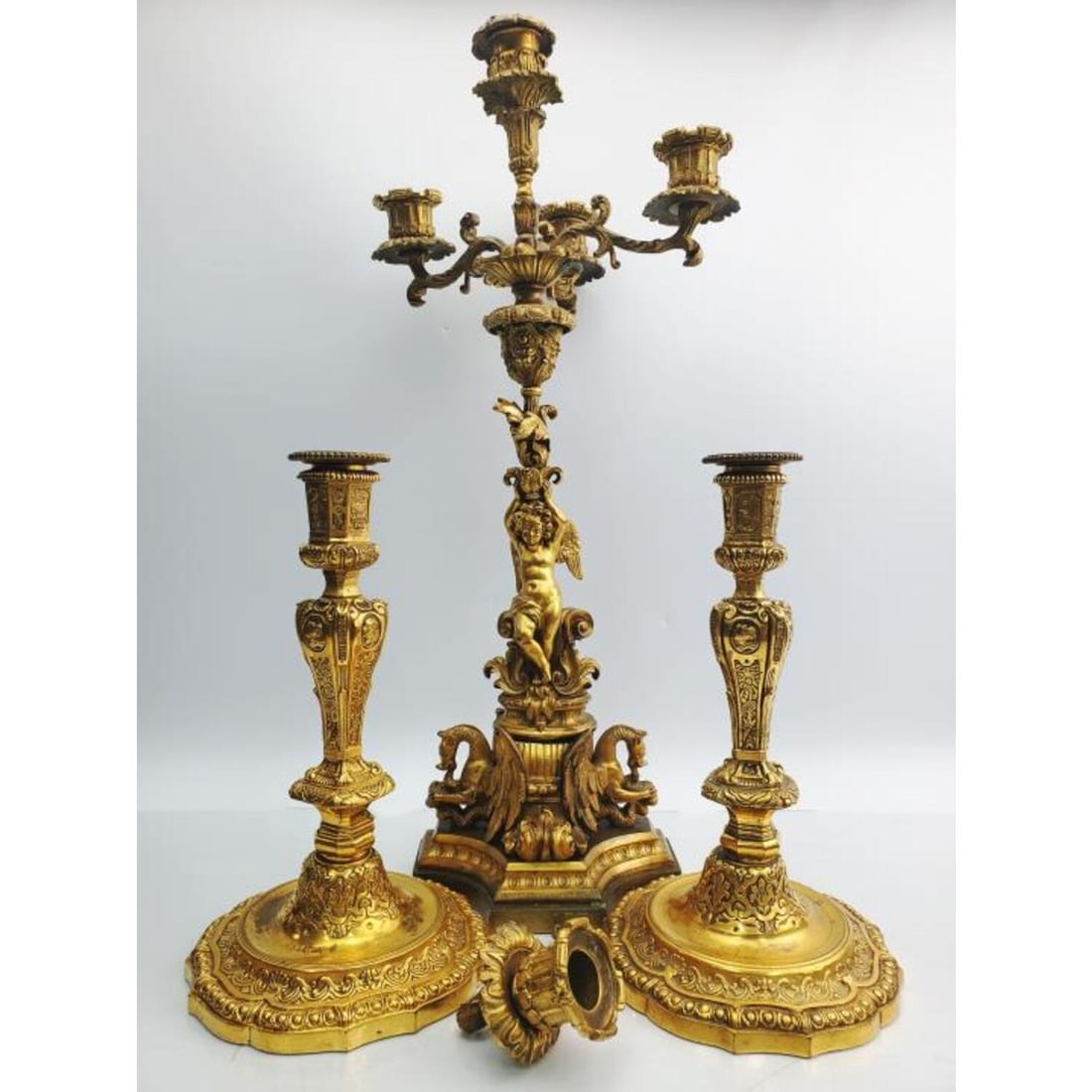 Pair of Antique 19th C Bronze Candlesticks (1 of 9)
