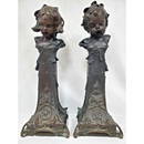 Henry Linder, American (1854-1910) Pair of Bronze Andirons