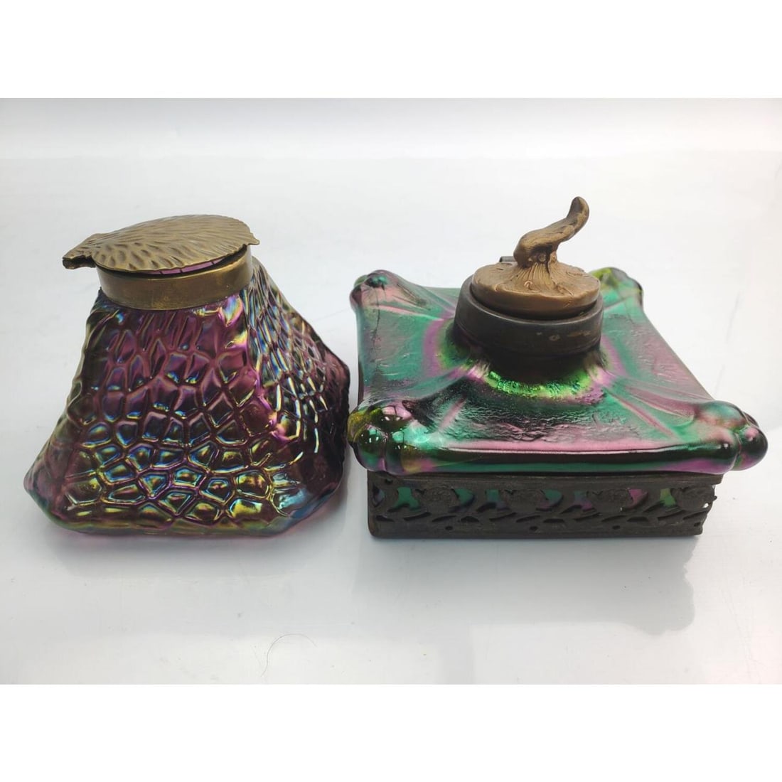 Lot of 2 Antique Loetz Glass Inkwells (1 of 3)