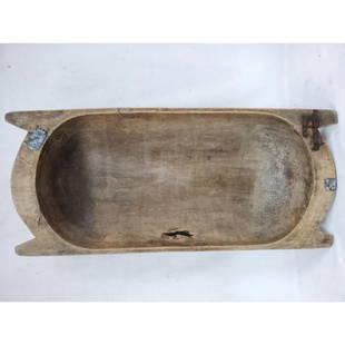 Antique 1800s Primitive Hand Carved Dough Bowl: Antique 1800s Primitive Hand Carved Dough Bowl Trough Extra Large. Carved from Single Log/Tree. Condition: Generally Very Good.Dimensions: 35" x 15" x 6". Provenance: From a Long Island, Home. Please